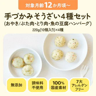 手づかみそうざい4種セット(おやき/ぶた肉・とり肉・魚の豆腐ハンバーグ)